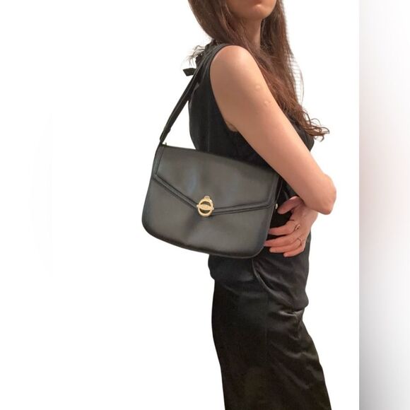 Gucci Handbags - Gucci Black Leather Shoulder Bag with Gold Hardware